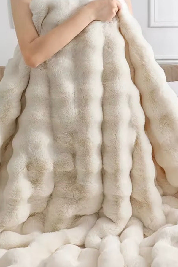 PREORDER Beige Faux Rabbit Fur Luxury Blanket