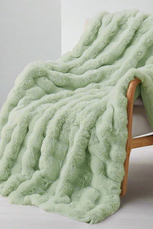 PREORDER Green Faux Rabbit Fur Blanket