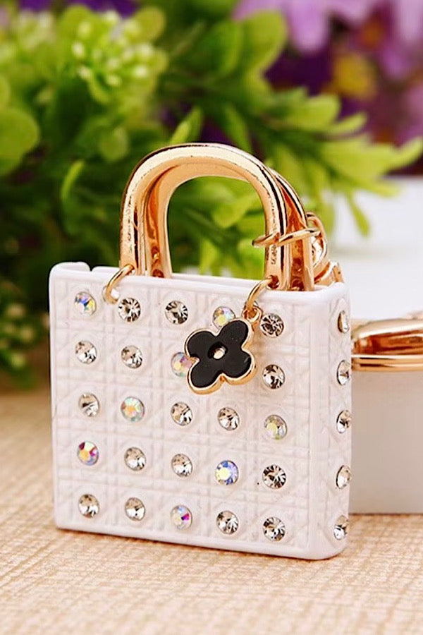 PREORDER White Rhinestone Handbag Purse Charm