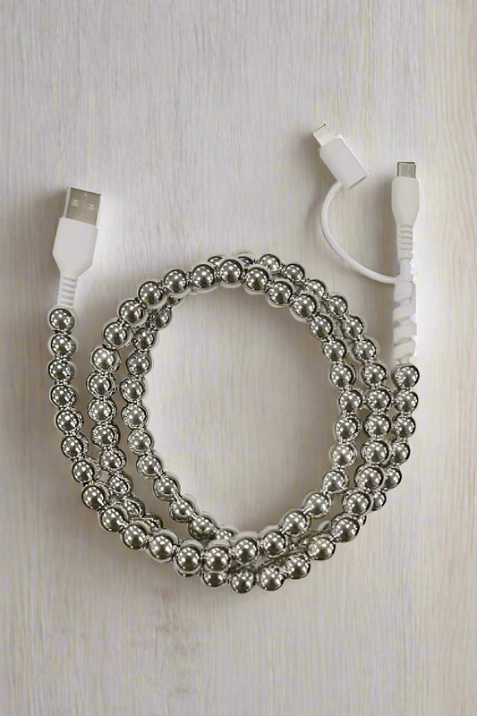 PREORDER Silver Beaded Cord Phone Charger