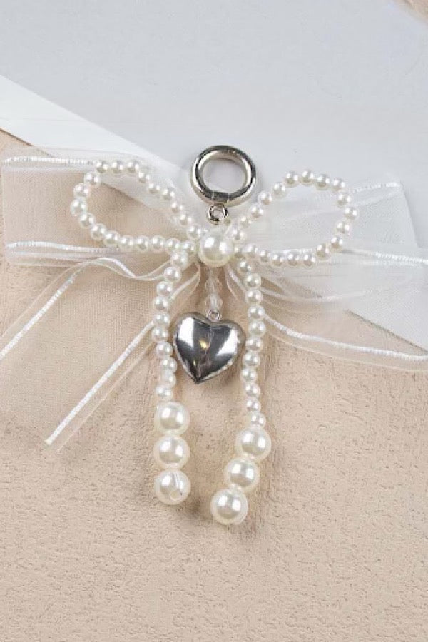 Sheer Bow with Silver Heart Purse Charm