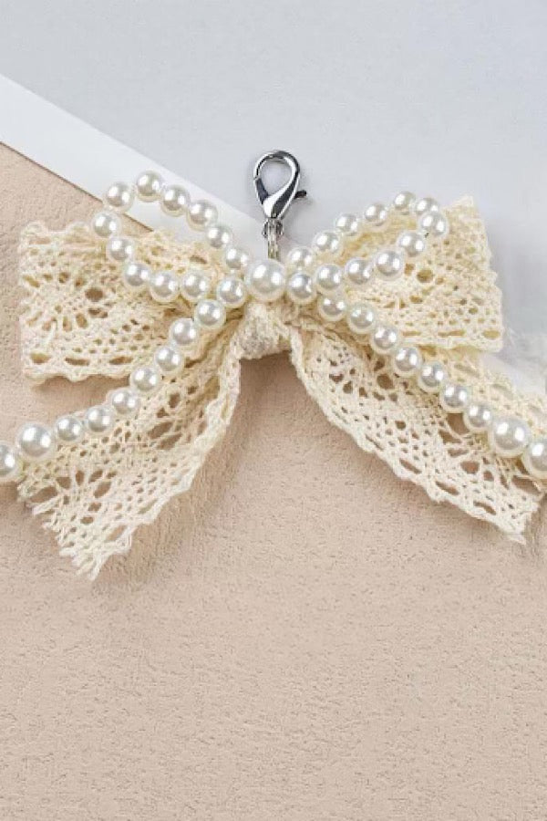 Cream Lace and Pearl Bow Purse Charm