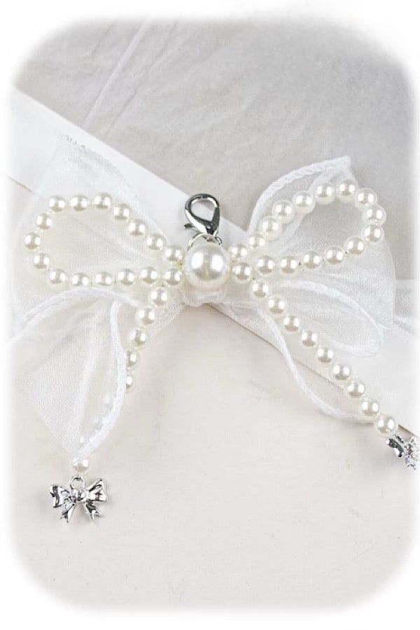 Pearl Bow with Silver Bows Purse Charm