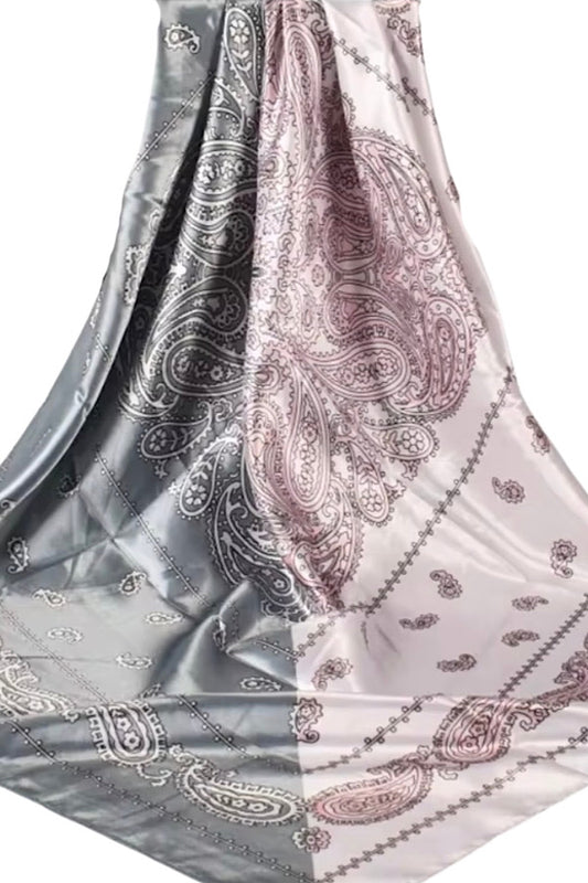 Gray Pink Satin Bandana Scarf