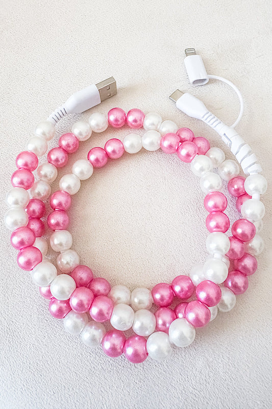 PREORDER Pink and White Pearl Cord Phone Charger