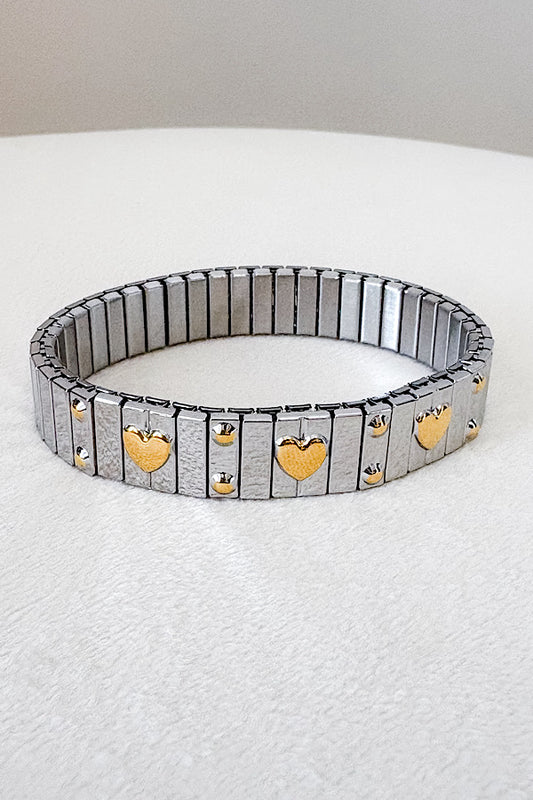 Jasmine Silver Bracelet with Gold Hearts