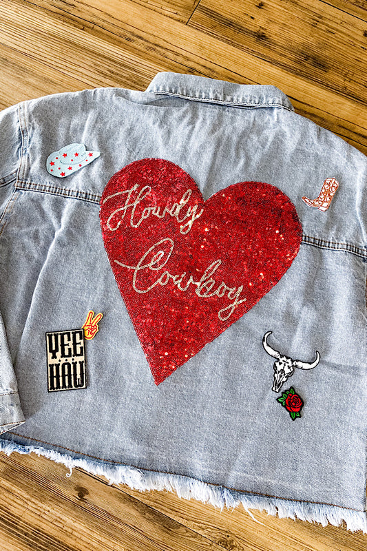 Howdy Cowboy Denim Jacket with Patches