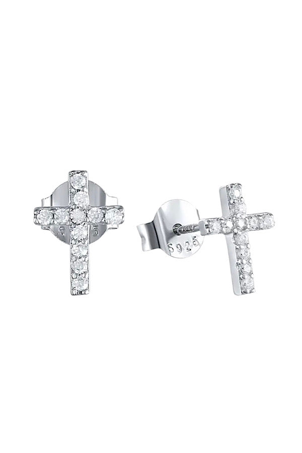 Natural Elements Silver Diamond Cross Stud Earrings