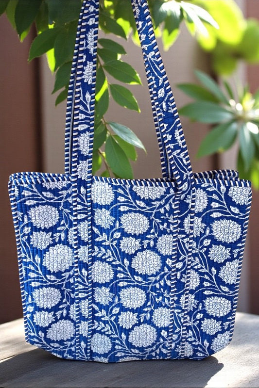 Melody Blue and White Floral Tote Bag