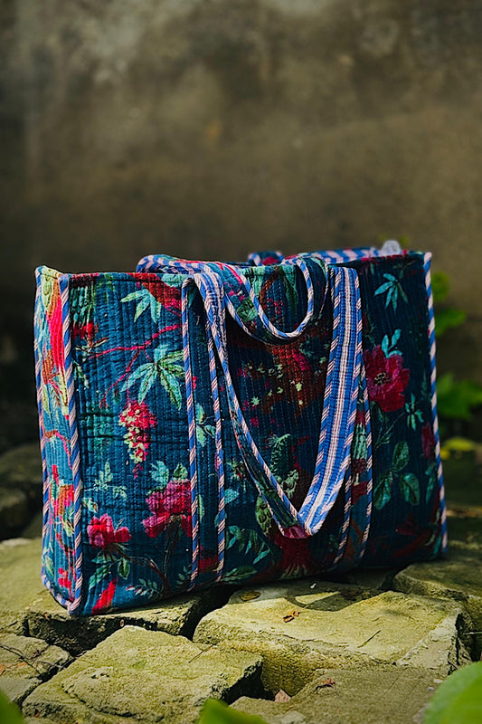 PREORDER Arabella Dark Teal Velvet Floral Tote Bag