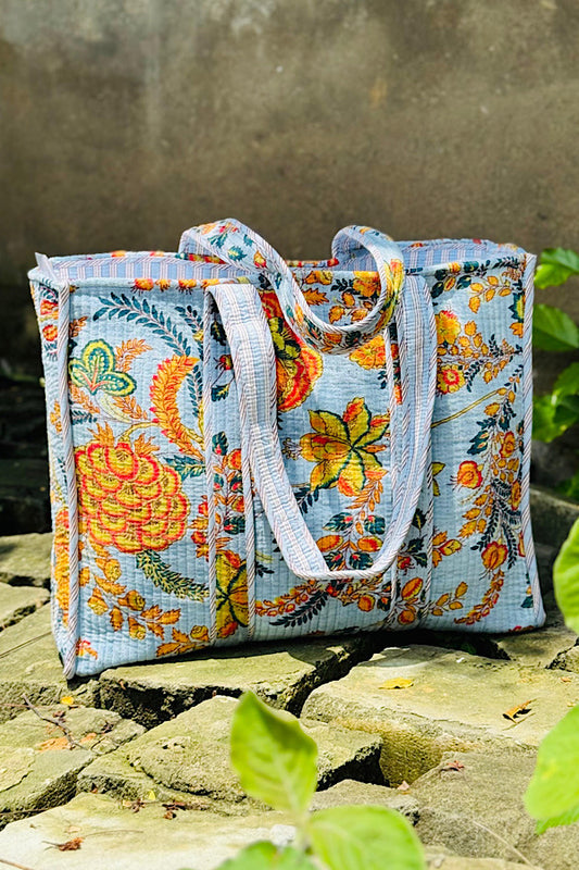 PREORDER Antoinette Light Blue Velvet Floral Tote Bag