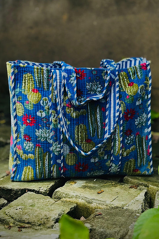 PREORDER Boone Blue Velvet Cactus Print Tote Bag