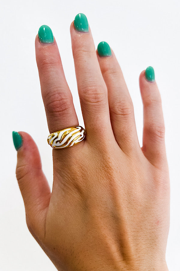 Natural Elements Gold Zebra Enamel Ring