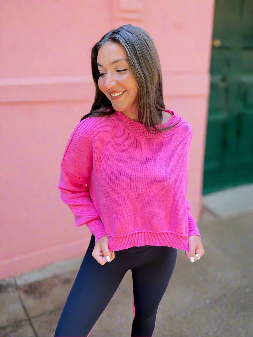 Spring Breeze Hot Pink Crop Sweater