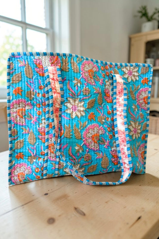Beck Bright Blue Floral Tote Bag