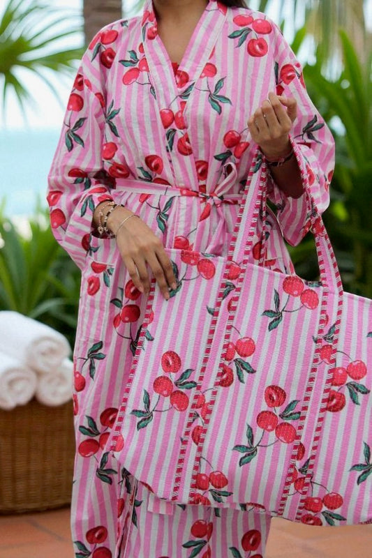 PREORDER Victoria Pink Cherry Print Kimono Robe