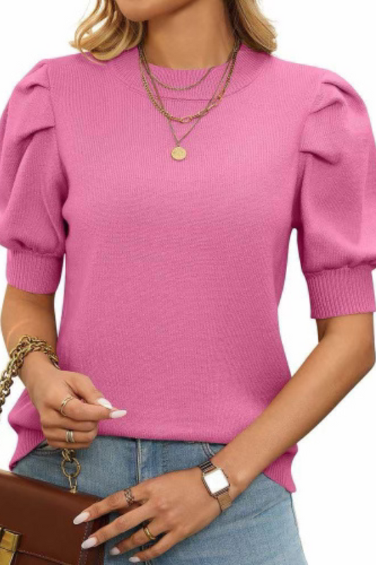 PREORDER Cameron Hot Pink Puff Sleeve Sweater