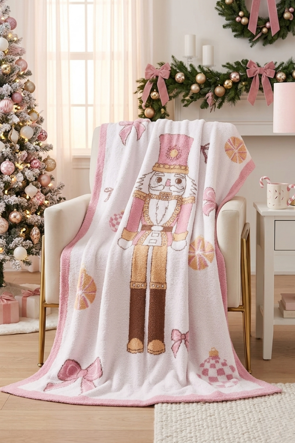 Pink Nutcracker Bow Luxury Blanket PREORDER
