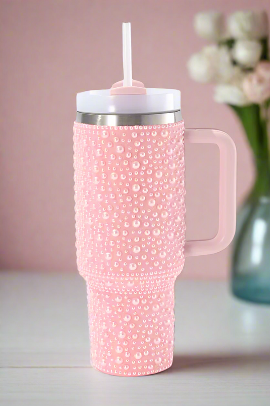 PREORDER 40oz Pink Pearl Studded Tumbler