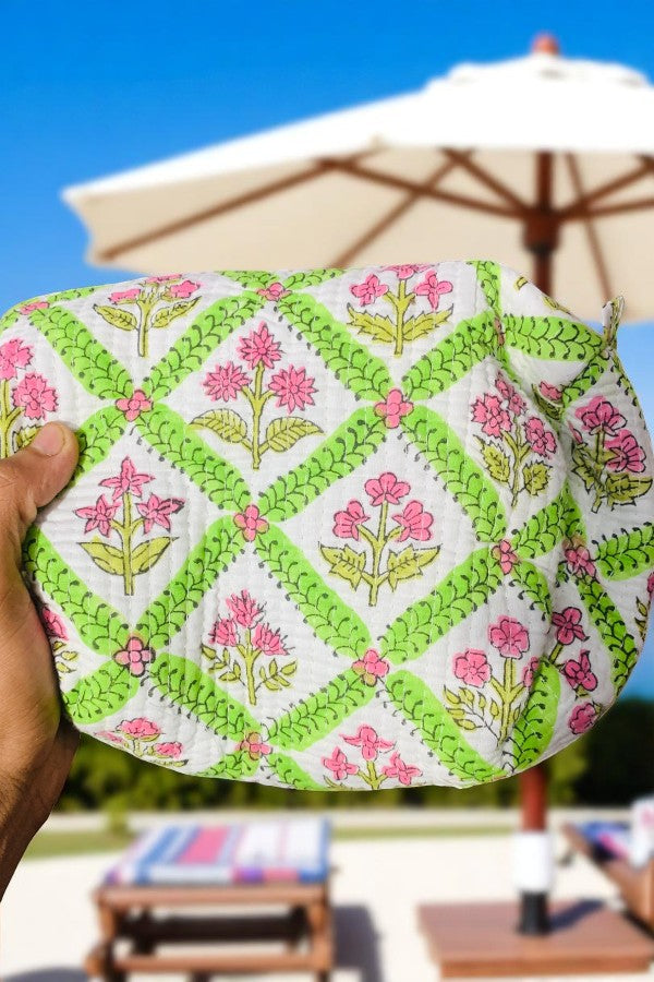 PREORDER Barry Green and Pink Floral Cosmetic Bag Set