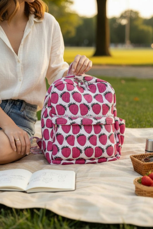 Addison Strawberry Print Backpack