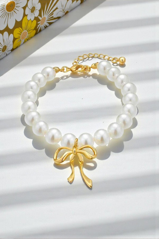 PREORDER Jen White Pearl Bow Beaded Bracelet
