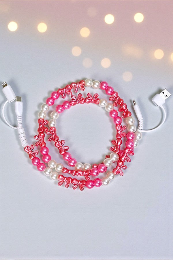 PREORDER Updated Pearl and Bow Beaded Phone Charger