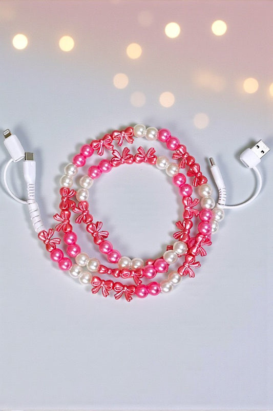 PREORDER Updated Pearl and Bow Beaded Phone Charger