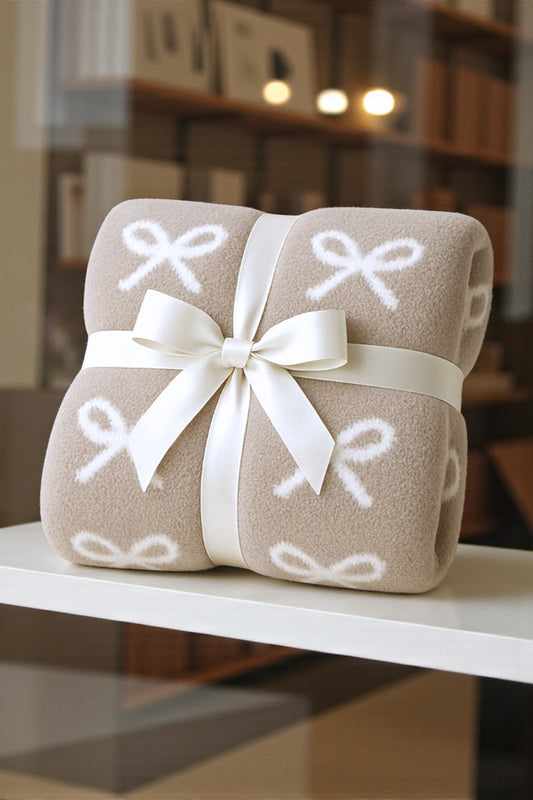 PREORDER Taupe and Cream Bow Luxury Blanket