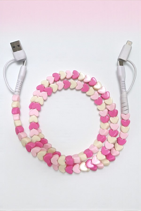 Updated Heart Beaded Cord Phone Charger