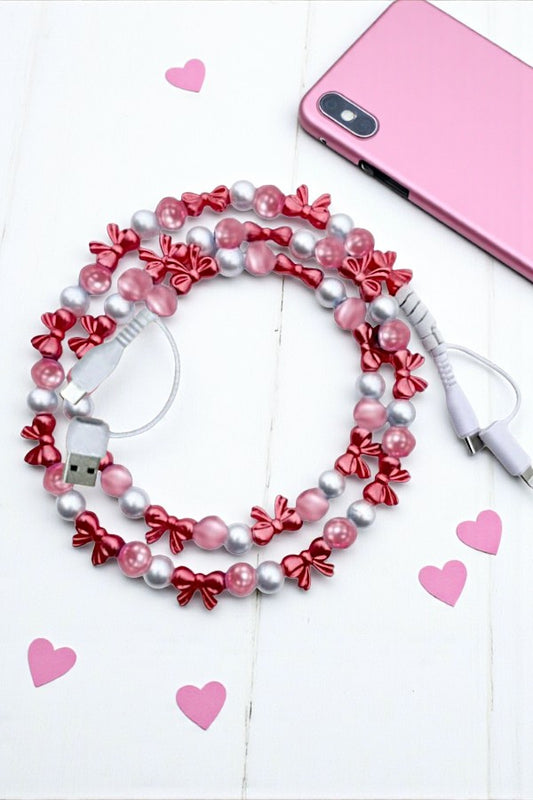 PREORDER Updated Pearl and Bow Beaded Phone Charger