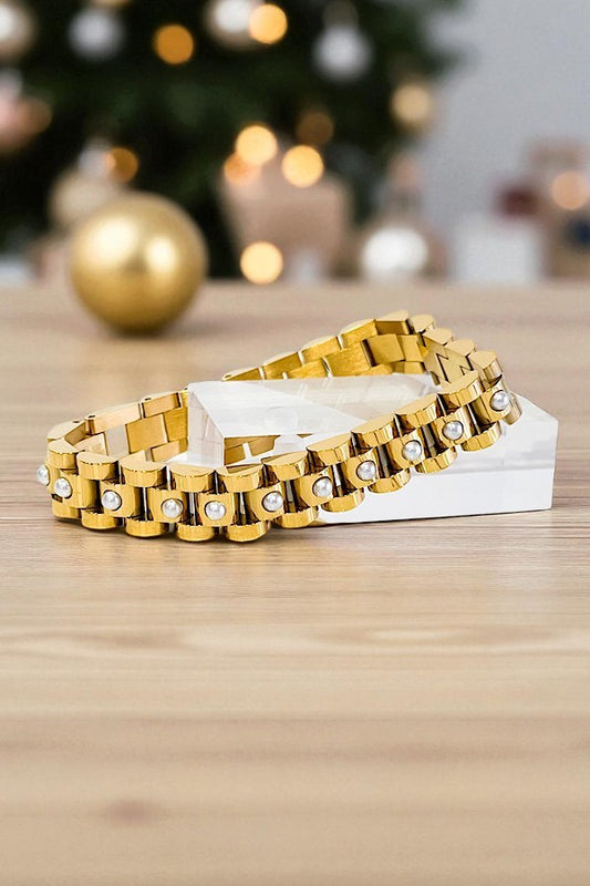Sarah Gold Pearl Watch Band Bracelet
