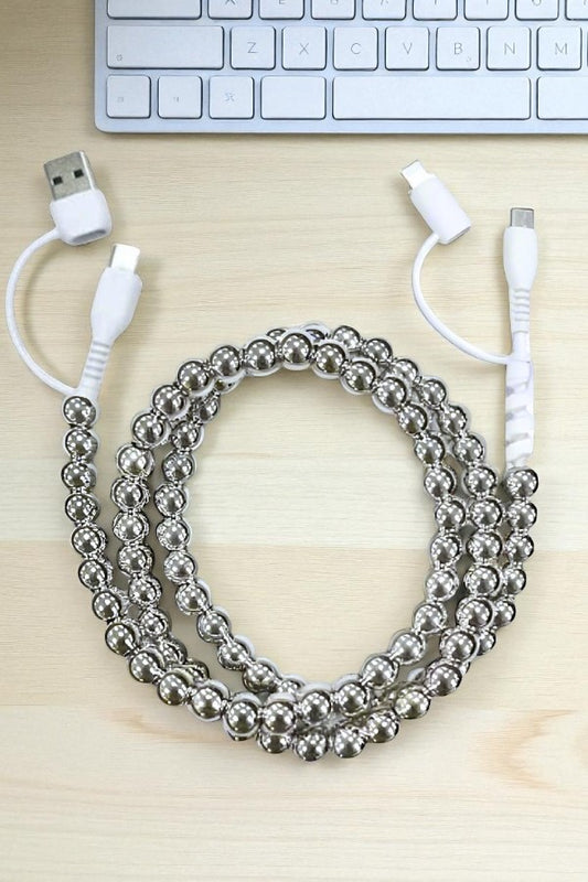 PREORDER Updated Silver Beaded Cord Phone Charger