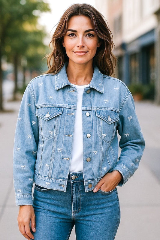 Mandie Bow Print Denim Jacket